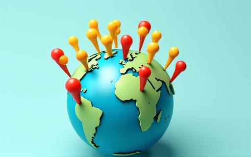 A globe with pins indicating international market entry points.